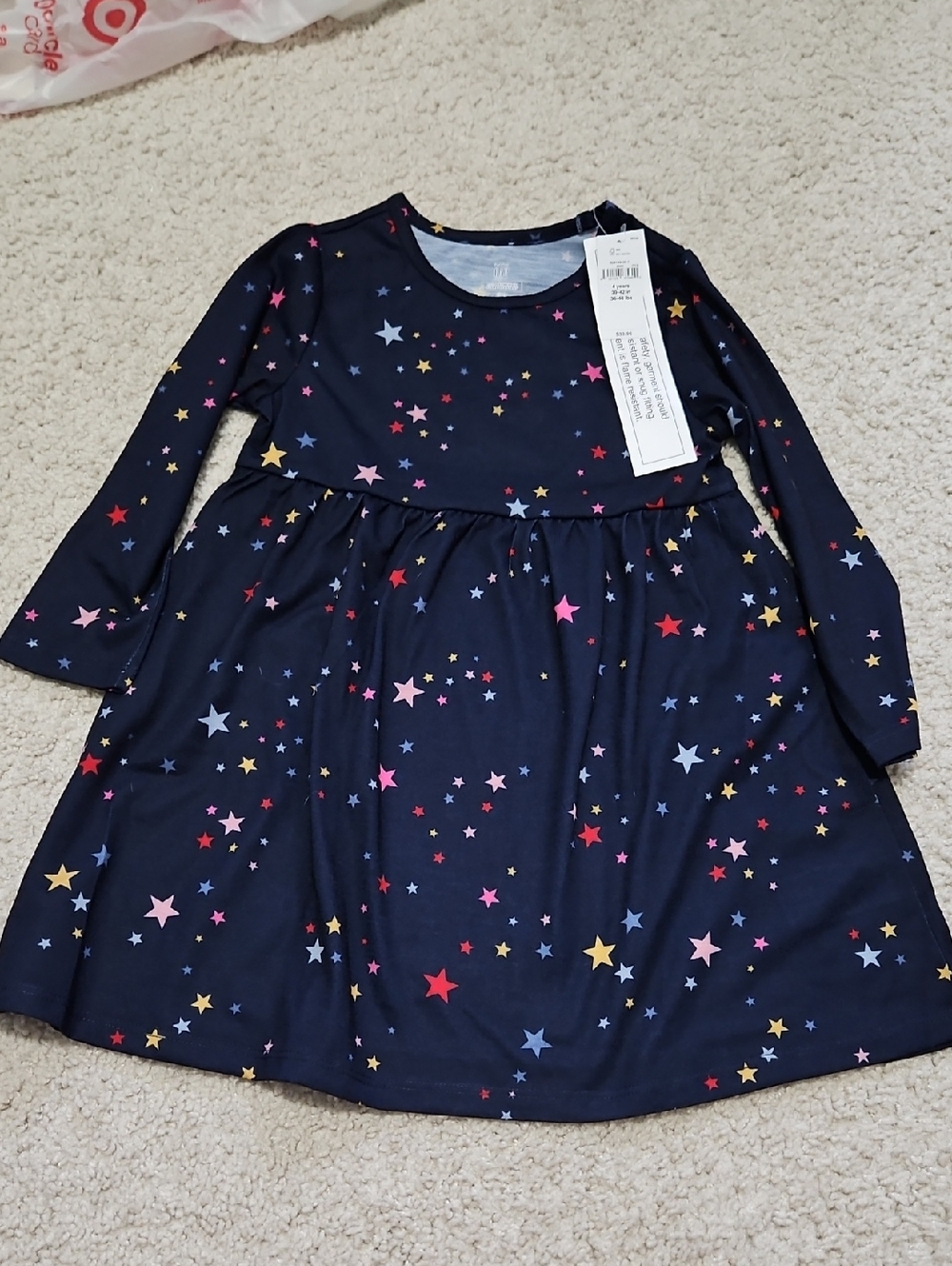 Girls' Star Print Long-Sleeve Dress